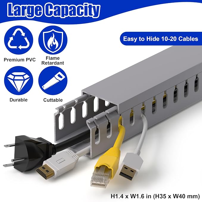 1.4"H x 1.6"W Cable Raceway, 66in Under Desk Wire Management Channel, 16.5in - Image 3