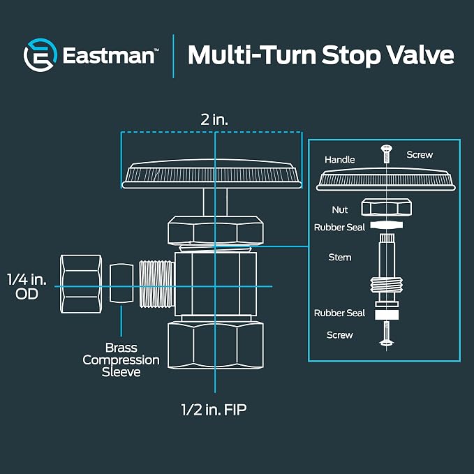 Eastman 1/4 Inch OD Compression x 1/2 Inch FIP Compression Multi-Turn Angle - Image 6