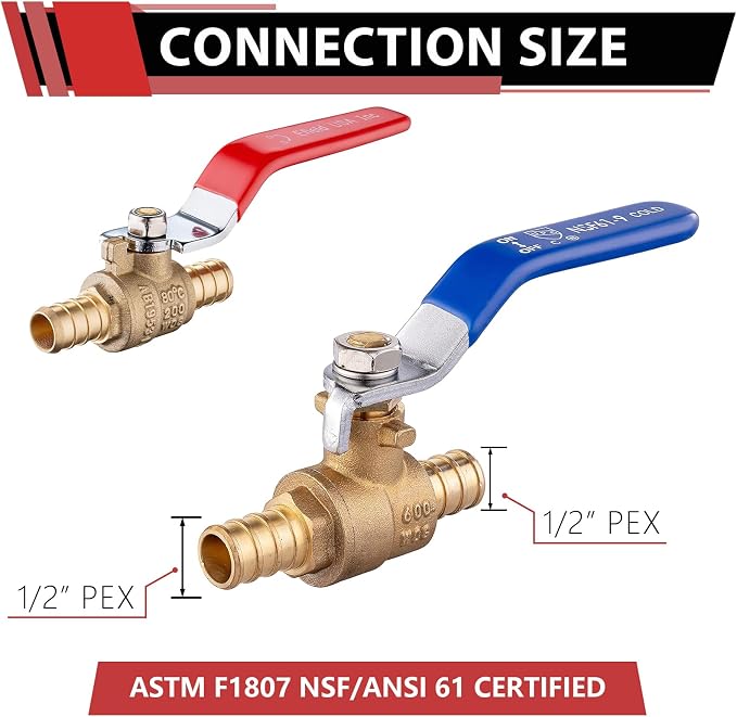20-Pack 1/2" PEX Brass Ball Valve, Barb Crimp Pex Connection | Full Port Water - Image 2
