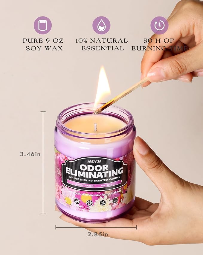 AOOVOO Dreamy Garden 2 Pack Odor Eliminating Candle - 18 oz Soy Candles | - Image 4