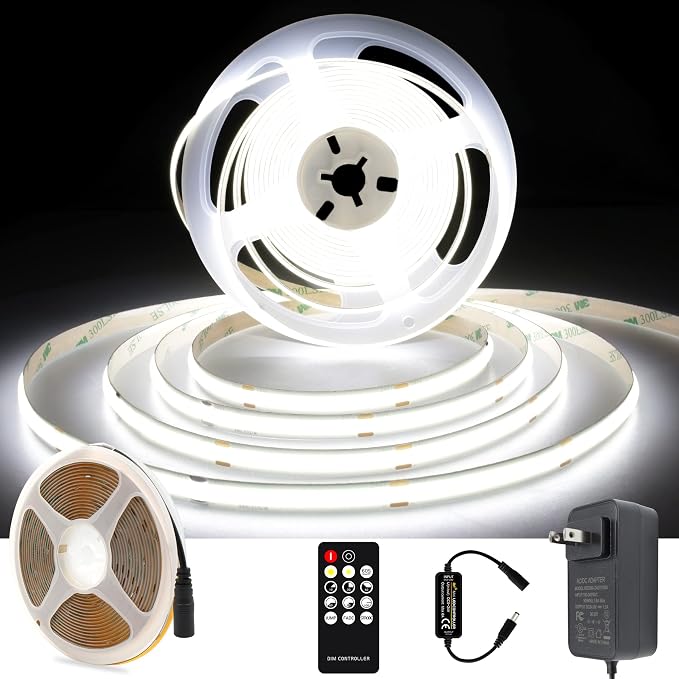 AXMOTUT White COB LED Strip Light, Dimmable 16.4ft/5m LED Light, 6000K Daylight by AXMOTUT