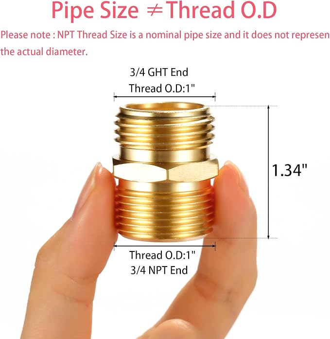 2 Pack 3/4" GHT to 3/4" NPT Male Connector, Brass Garden Hose Fitting, Male - Image 2