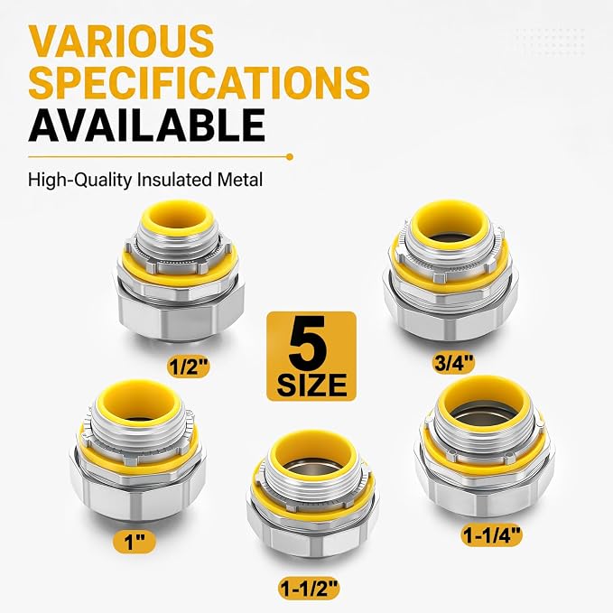 Gisafai 5 Pcs Liquid Tight Connector Straight Insulated Zinc Die Cast Metal - Image 6