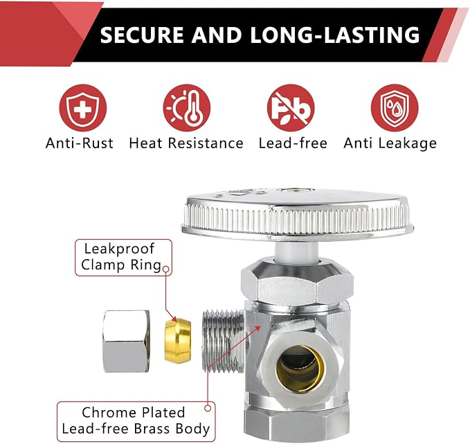 50PCS EFIELD Dual Compression Outlet Multi-Turn FIP Angle Stop Valve | 1/2" Fip - Image 5