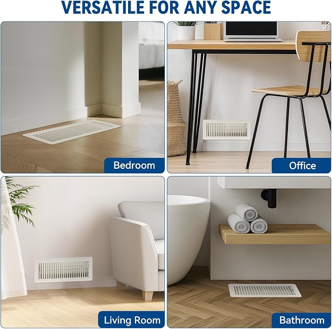 4" x 12" Floor Register Vent Covers 6-Pack, Cream White - Image 8