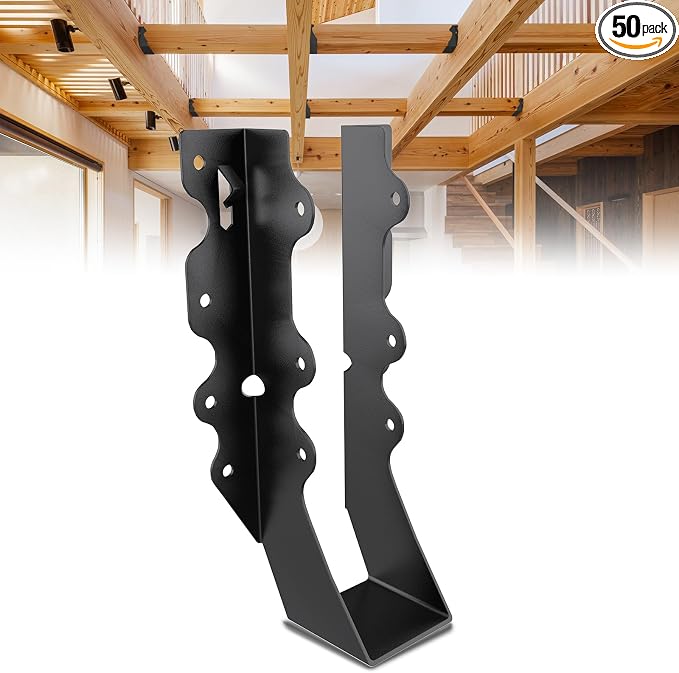 50Pcs Black 2x8 Joist Hangers for Wood, 18 Gauge Face Mount Joist Hanger by Levendor