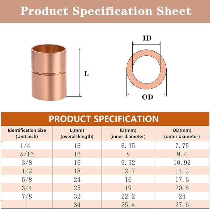 Straight Copper Coupling Fittings, 1/2 Inch Copper Pipe Welding Joint Connector - Image 4