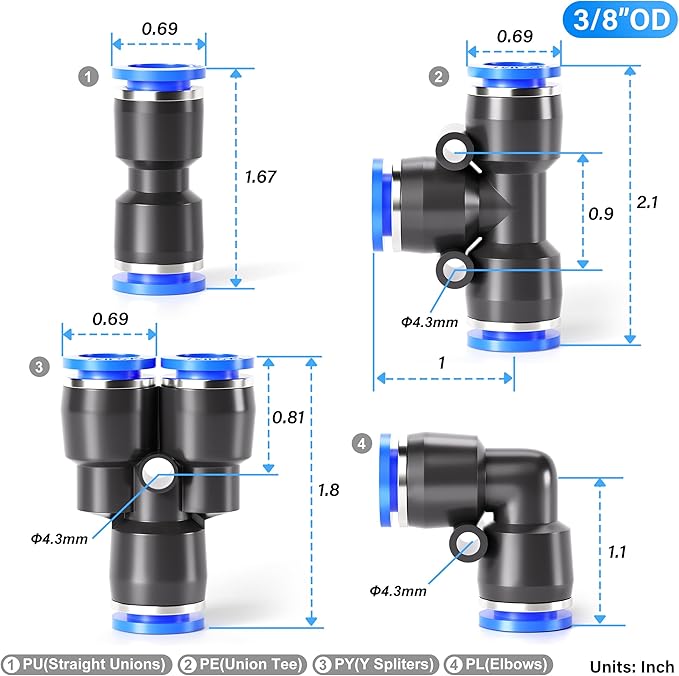 TAILONZ PNEUMATIC 3/8 inch od Push to Connect Fittings Pneumatic Fittings kit 5 - Image 2