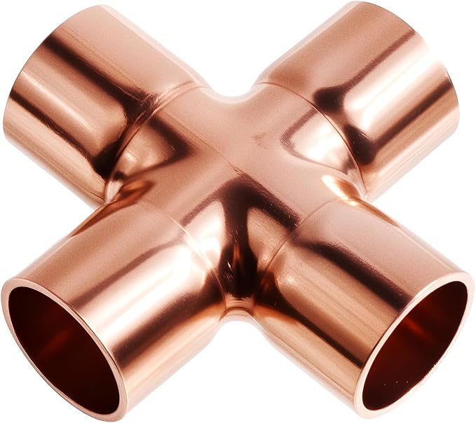 Union Cross Copper Fitting, 0.59 In, ID 15 mm, Wall 1 mm | Cupreous 4 Way Cross by FOCMKEAS