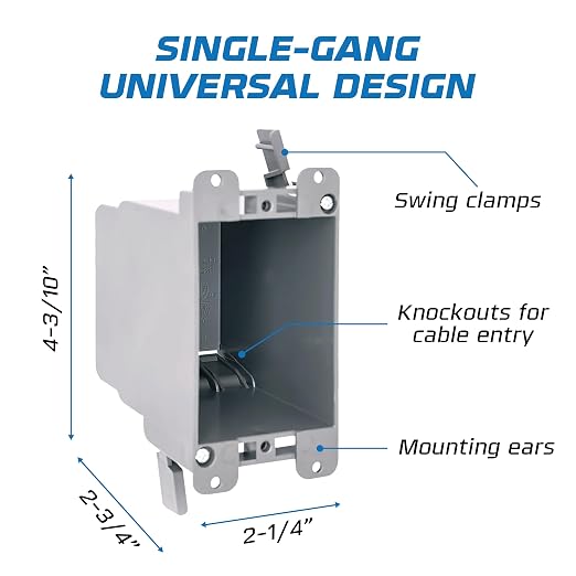 1-Gang Old Work Outlet Box, 14 Cubic Inch Single Gang PVC Electrical Box Swing - Image 3