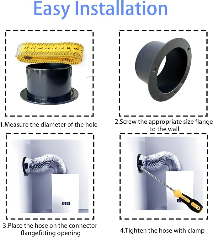 6 Inch Black Plastic Duct Connector Flange, ABS Straight Pipe Fitting - Image 6