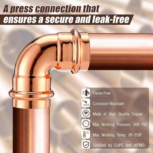 Therwen 5 Pcs 1 Inch Copper Pipe Press Fittings, 90 Degree Elbow Coupling Zero - Image 5