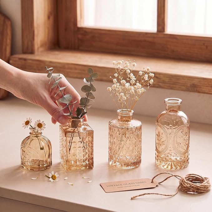 Clear Amber Gold Glass Bud Vase Set of 22 Pcs, Small Bud Vases in Bulk - Image 2