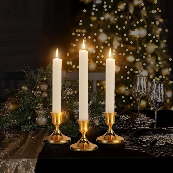 4 Pcs Brass Gold Taper Candle Holders, Vintage Metal Candlestick Holders Set - Image 4