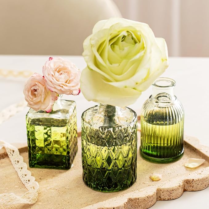 Clear Gradient Green Glass Bud Vase Set of 22 Pcs, Small Bud Vases in Bulk - Image 8