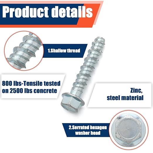 Tandefio 100 Pack 5/16 x 2 Concrete Anchors and Screw Kits Galvanized | Large - Image 3