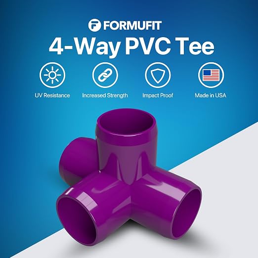 1” 4-Way Tee Furniture Grade PVC Fitting in Purple, Made in USA, UV-Resistant - Image 2