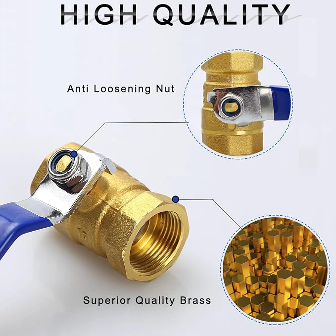 2 Pack 1" Full Port Ball Valve Brass， 1 Inch NPT Brass Valve，1" Female x 1" - Image 6