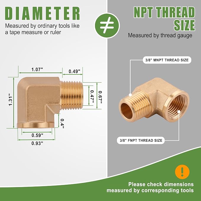 5Pcs Brass Pipe Fittings 90 Degree Street Elbow, 3/8" x 3/8" | 3/8 Inch NPT - Image 2