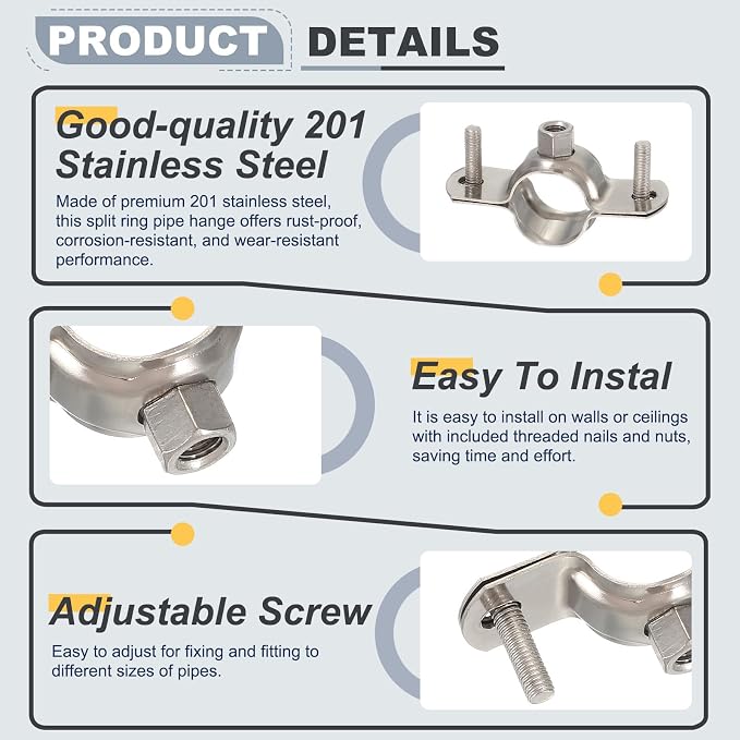 HARFINGTON 5pcs 201 Stainless Steel 1"/25mm Split Ring Pipe Hanger Pipe Strap - Image 3