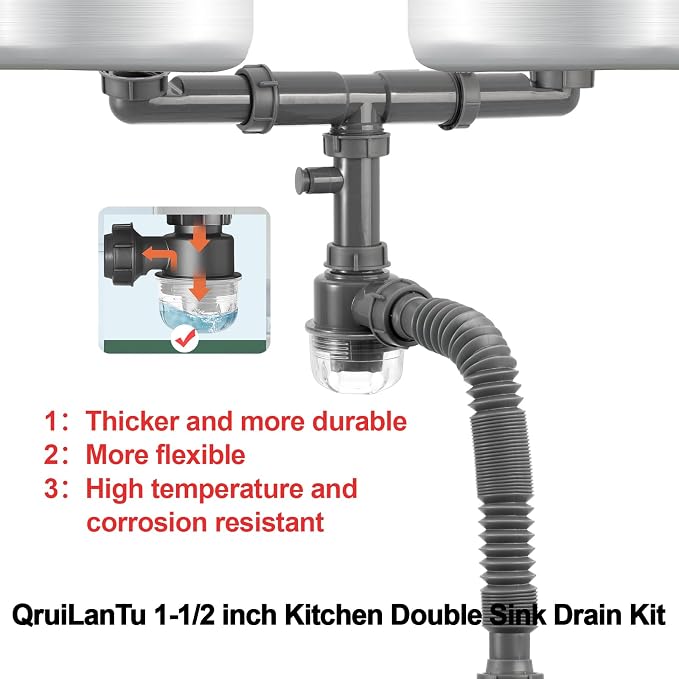 1-1/2 inch Kitchen Sink Drain Kit, space-saving kitchen drain - Image 4