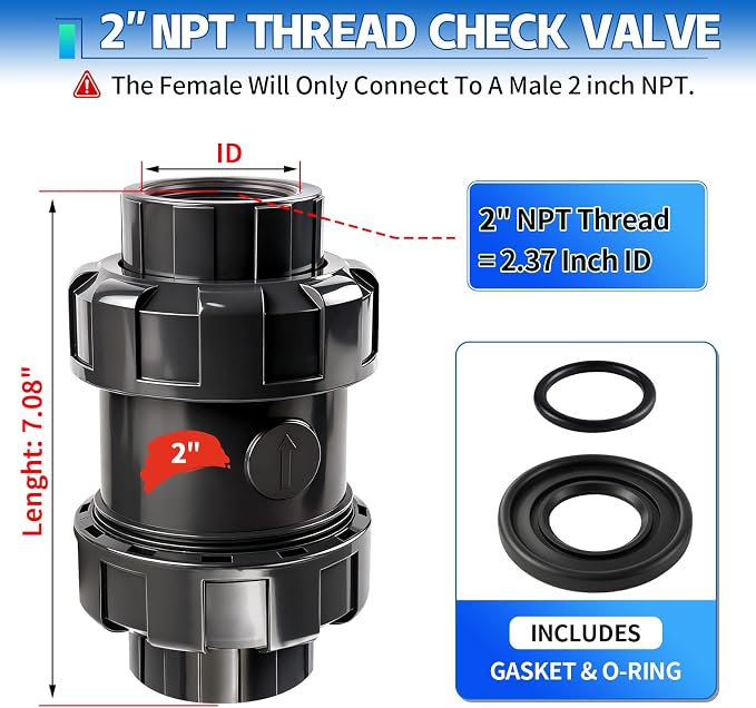 2 inch NPT PVC Check Valve, SCH80 Full Port Water Pump Ball Check Valve | Heavy - Image 7