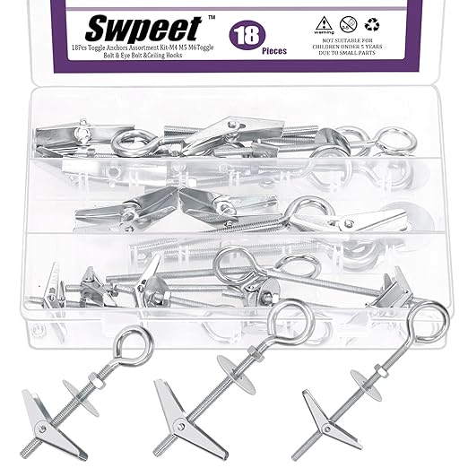Swpeet 18 Set M4 M5 M6 Eye Bolt Toggle Bolts and Wing Nut Kit by Swpeet