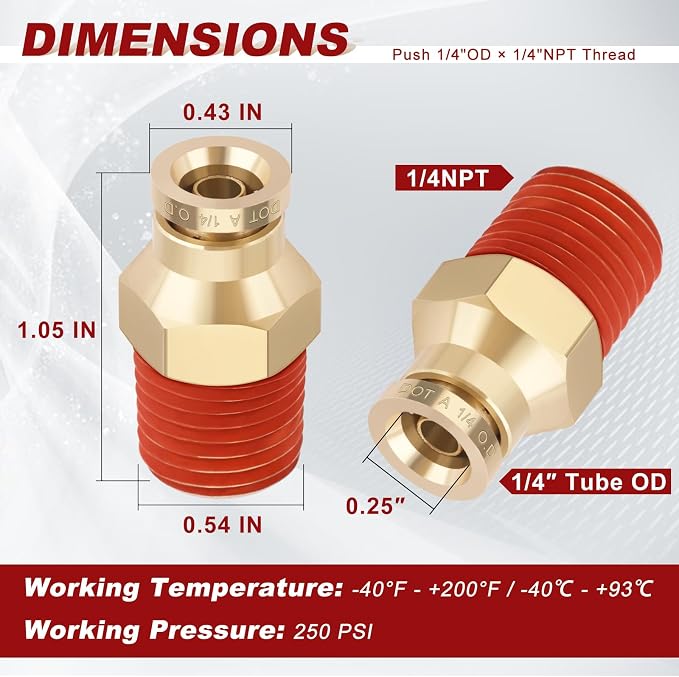 DOT Approved Male Straight Brass Union 1/4" Tube x 1/4" NPT, Quick Connect Union - Image 5