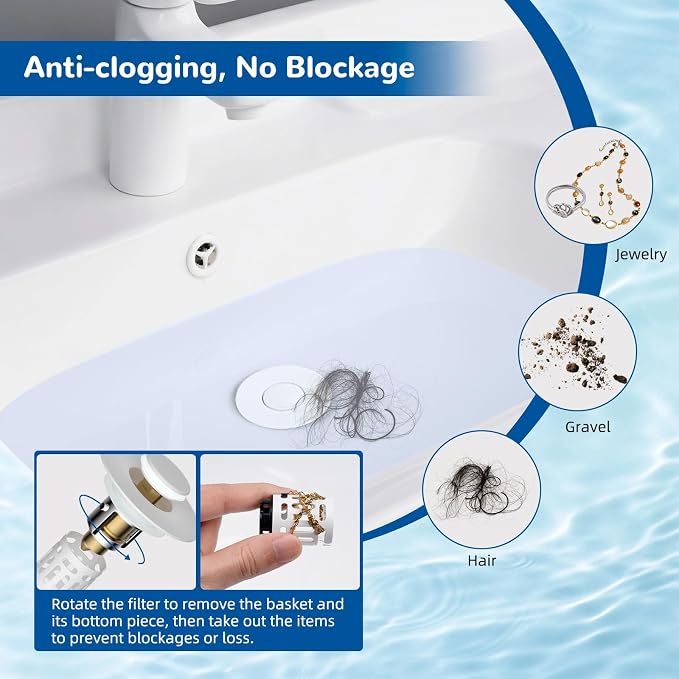 Hibbent Upgraded 3 in 1 Bathroom Sink Drain Strainer, Pop Up Stopper - Image 4