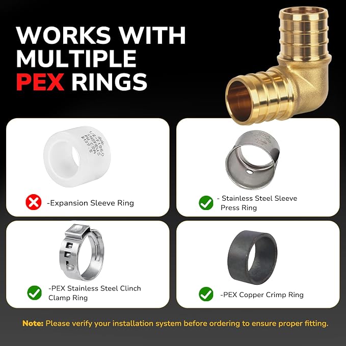 Pex Fittings, 3/4" Pex 90 Degree Elbow, Heavy-Duty Brass Crimp Fittings - Image 7
