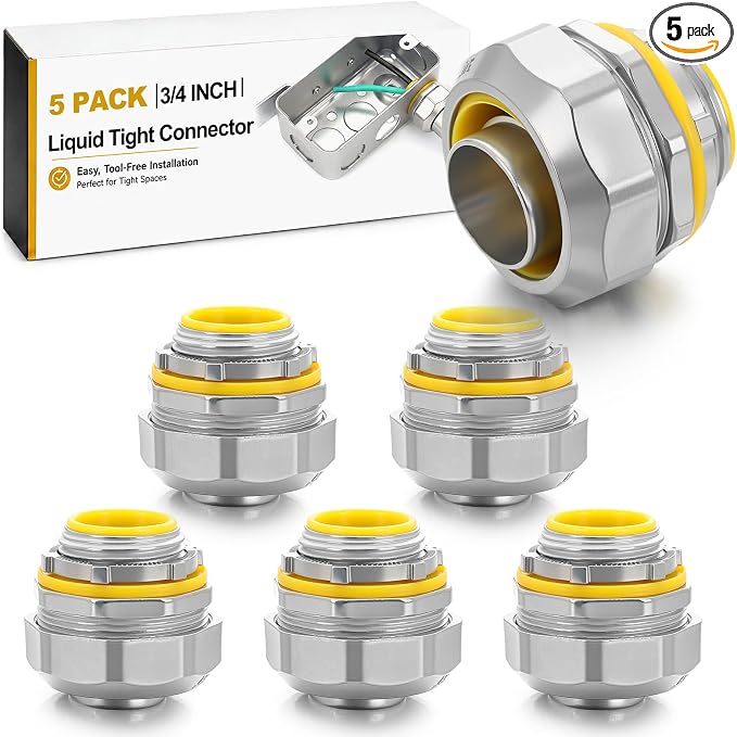 Gisafai 5 Pcs Liquid Tight Connector Straight Insulated Zinc Die Cast Metal by Gisafai