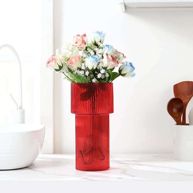 Red Glass Vase, 12 Inches Tall Vase - Image 4