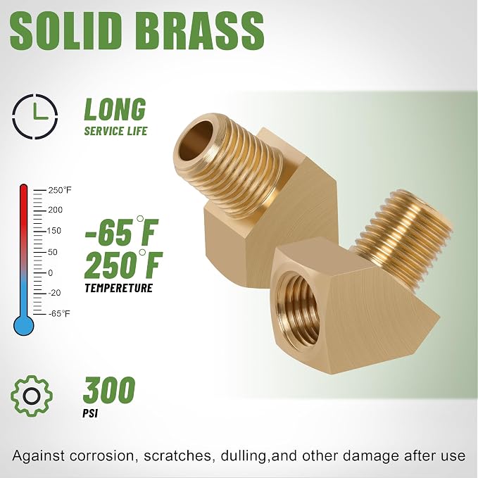 4Pcs Brass Pipe 45 Degree Barstock Street elbow, 1/4" x 1/4" | 1/4 Inch NPT - Image 2