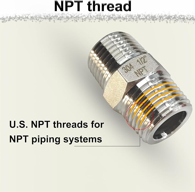 1" NPT Male Hex Nipple Pipe Fittings, 304 Stainless Steel 1 inch Threaded Pipe - Image 2
