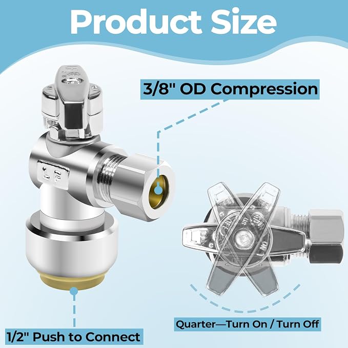 5PCS Angle Stop Valve, 1/2 x 3/8 Inch Compression Angle Water Shut Off Valve - Image 2