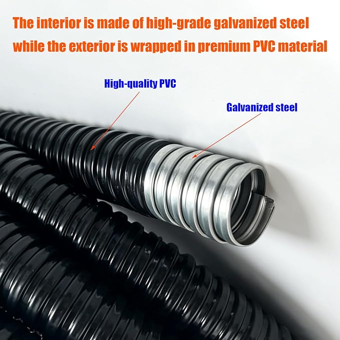 50ft 3/4-Inch Flexible Electrical Conduit, PVC-Coated Liquid-Tight, Galvanized - Image 3