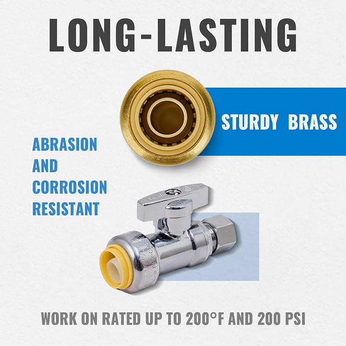 12-Pack Straight Stop Valve, Water Shut Off Valve 1/2" x 3/8" Comp | 1/4 Turn - Image 5