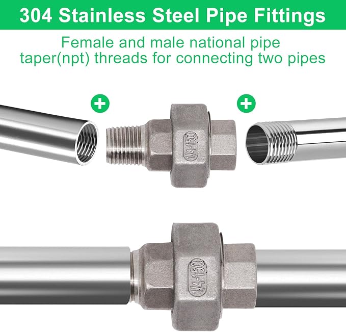 2Pcs Cast Pipe Fittings Union, 1/4" NPT Female x 1/4" NPT Male Thread 304 - Image 3