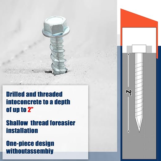 Tandefio 100 Pack 5/16 x 2 Concrete Anchors and Screw Kits Galvanized | Large - Image 5