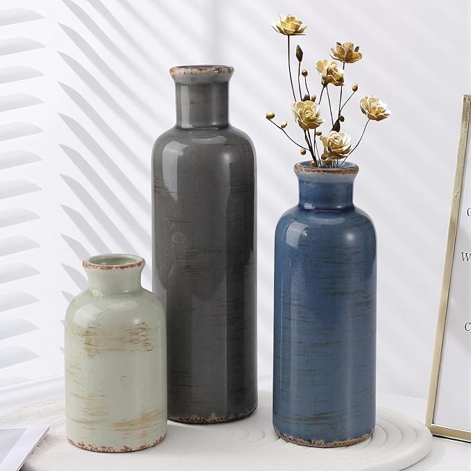 Small Ceramic Vase Set of 3, Boho Modern Flower Vase Room Decor, Farmhouse Decor - Image 5