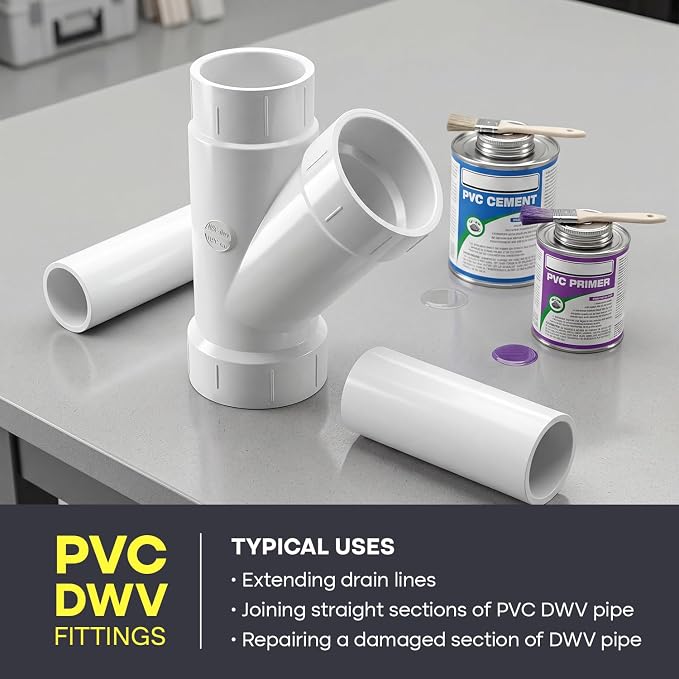SUPPLYGIANT™ 2" x 1-1/2" x 1-1/2" PVC DWV Wye Reducing Hub – White PVC Drain - Image 8