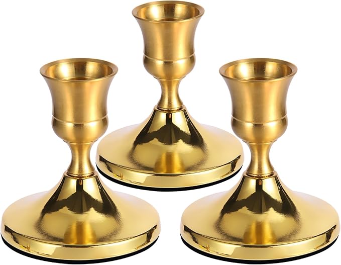 3 Pcs Brass Gold Taper Candle Holders, Vintage Metal Candlestick Holders Set by NCJXWZ