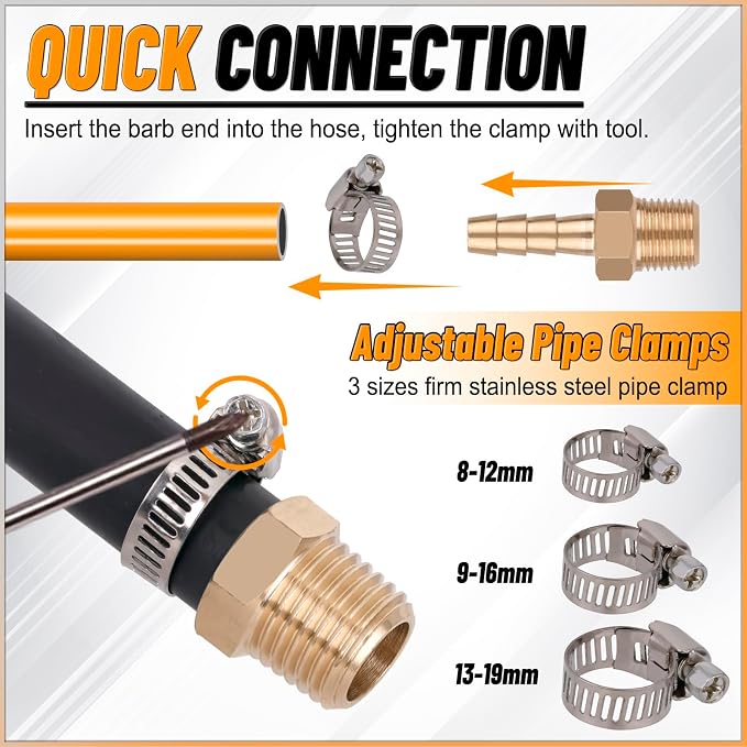 KOOTANS 32PCS Brass Hose Barb Fittings Barb to NPT Male Thread Adapter Kit - Image 6