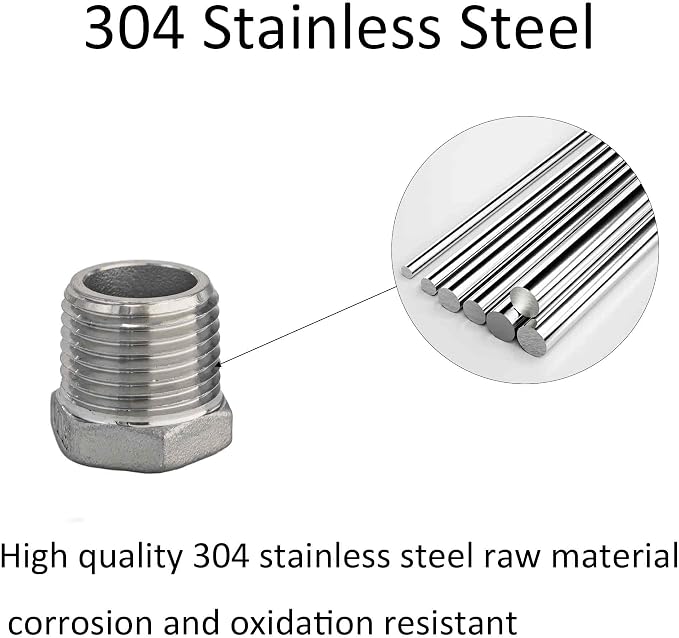 304 Stainless Steel Reducer Hex Bushing, 1/2" NPT Male to 3/8" NPT Female - Image 3