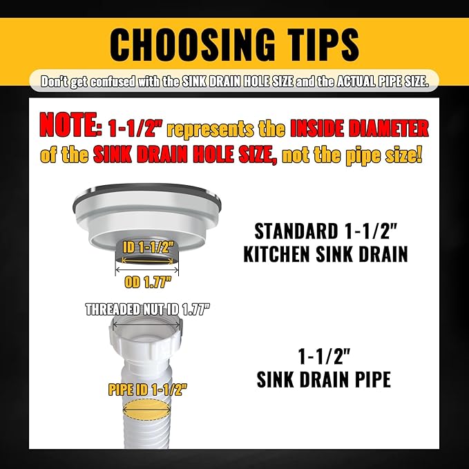 VIVIDA 1-1/2" Sink Drain Pipe, Flexible Kitchen Sink P Trap - Image 3