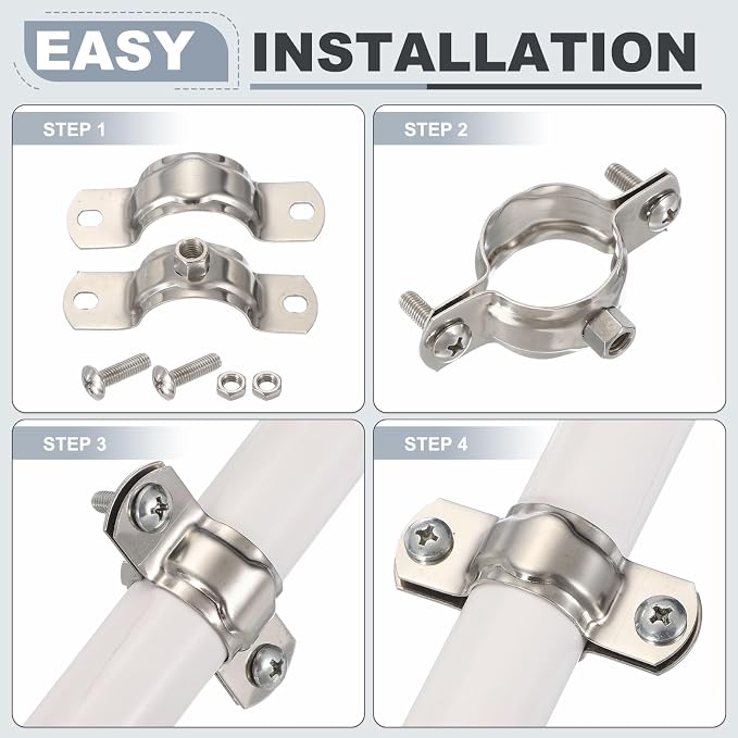 HARFINGTON 5pcs 201 Stainless Steel 1.3"/32mm Split Ring Pipe Hanger Pipe Strap - Image 4