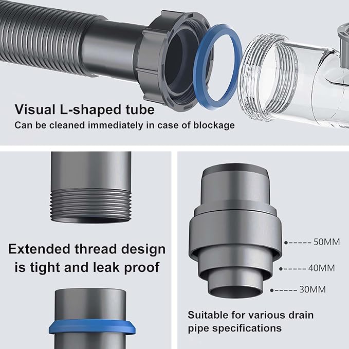 Double Sink Drain Kit Space Saving Kitchen Sink Drain Kit Expandable Flexible 1 - Image 5