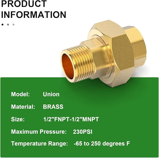 1PCS Brass Union，1/2" NPT Male x 1/2" NPT Female Brass Pipe Fitting - Image 4