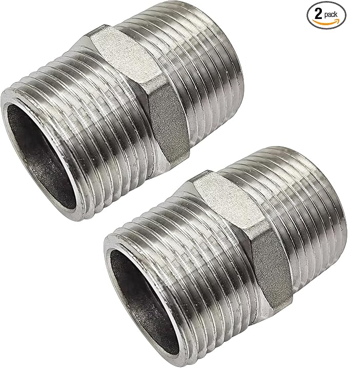 1" Male to 1" Male NPT Hex Nipple, Pipe Fittings 304 Stainless Steel Threaded by JoyTube