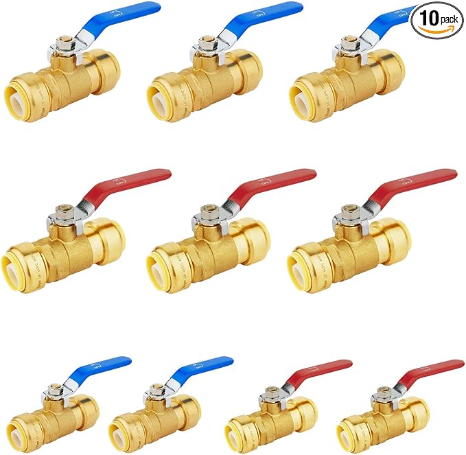 10-Pack Niikappu 3/4" Ball Valve, Push Fit Shut Off Valve Red & Blue | 1/4 Turn by Unknown